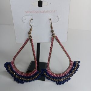 Icing Pink and Navy Beaded Teardrop Earrings